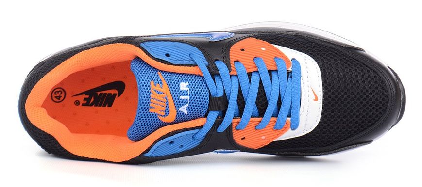 Купить Кроссовки мужские кожаные Nike Air Max 90 черные синие оранжевые фото, в интернет-магазине обуви Nanogu.com.ua Днепр, Киев, Полтава, Чернигов, Харьков, Запорожье, Украина