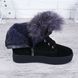 Ботинки женские зимние натуральный замш и мех опушка енот на платформе черные, фото, интернет магазин Nanogu.com.ua