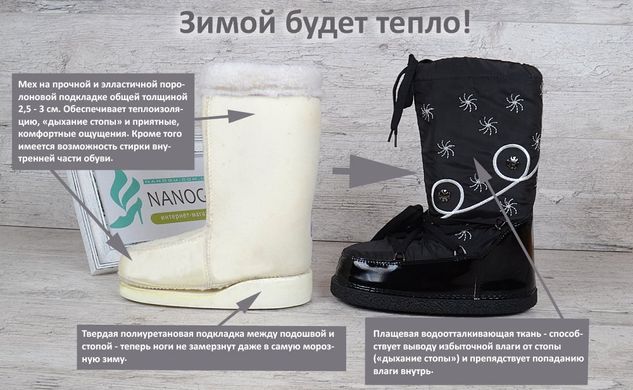 Купить Дутики женские луноходы термо Moon Boots Black самая теплая обувь фото, в интернет-магазине обуви Nanogu.com.ua Днепр, Киев, Полтава, Чернигов, Харьков, Запорожье, Украина
