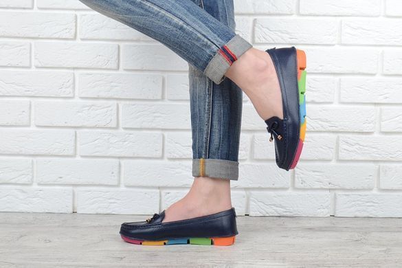 Купить Мокасины женские кожаные темно-синие Rainbow Турция фото, в интернет-магазине обуви Nanogu.com.ua Днепр, Киев, Полтава, Чернигов, Харьков, Запорожье, Украина