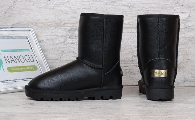 Купить Угги женские Ugg leather boots кожаные черные фото, в интернет-магазине обуви Nanogu.com.ua Днепр, Киев, Полтава, Чернигов, Харьков, Запорожье, Украина