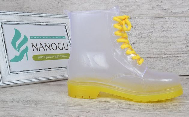 Купить Резиновые ботинки женские прозрачные с желтым Rain boot фото, в интернет-магазине обуви Nanogu.com.ua Днепр, Киев, Полтава, Чернигов, Харьков, Запорожье, Украина