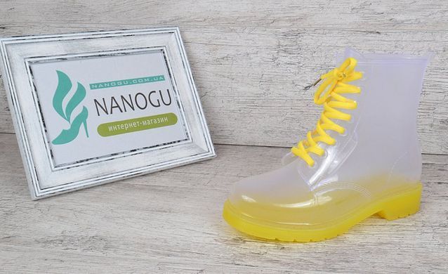 Купить Резиновые ботинки женские прозрачные с желтым Rain boot фото, в интернет-магазине обуви Nanogu.com.ua Днепр, Киев, Полтава, Чернигов, Харьков, Запорожье, Украина