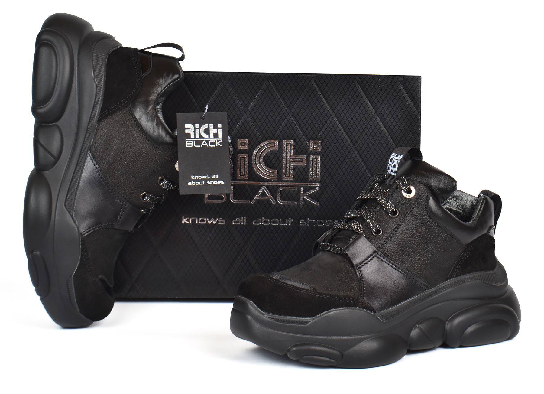 Ультрамодні шкіряні жіночі кросівки RICHI BLACK на платформі найвища якість новинка 2020 року купити в Україні