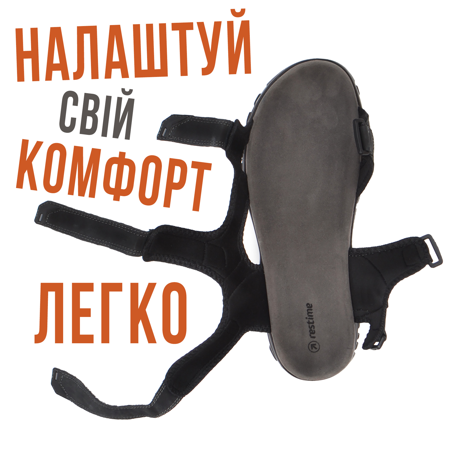 Чоловічі шкіряні сандалі з регулюванням повноти і довжини на липучках великі розміри від 46 по 49 колір чорний купити в інтернет-магазині взуття Nanogu Україна